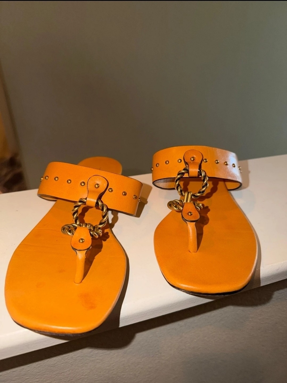 Tory Burch Vintage Plaque Sandals in the bright "Arancio" US6